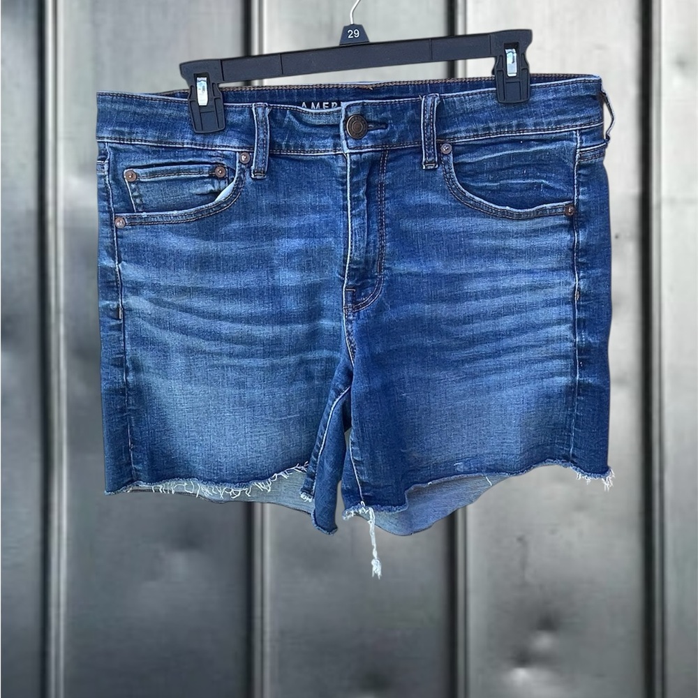 American Eagle Outfitters Blue Jean Shorts with Frayed Hem
